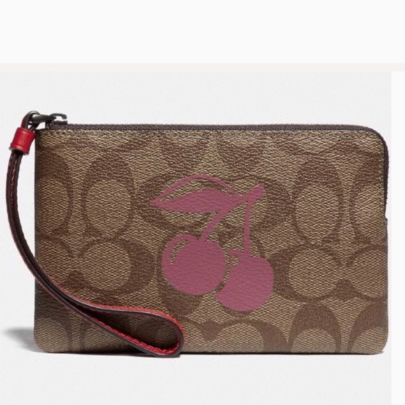 Coach Handbags - 🍒Coach Corner Zip Wristlet With Cherry Motif🍒